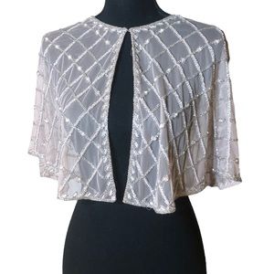 Adrianna Papell beaded mesh shrug shawl L